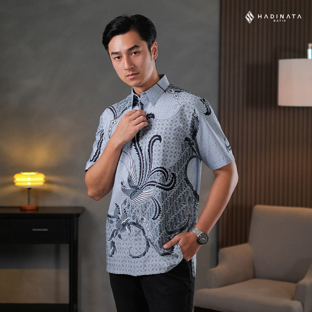 Hadinata Batik Premium Kemeja Batik Pria Lengan Pendek Superfine Mahija Grey