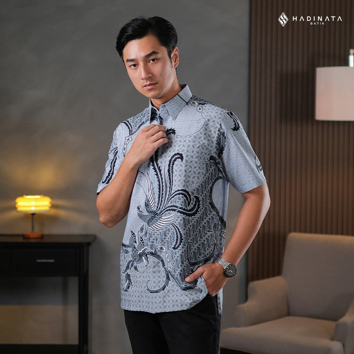 Hadinata Batik Premium Kemeja Batik Pria Lengan Pendek Superfine Mahija Grey
