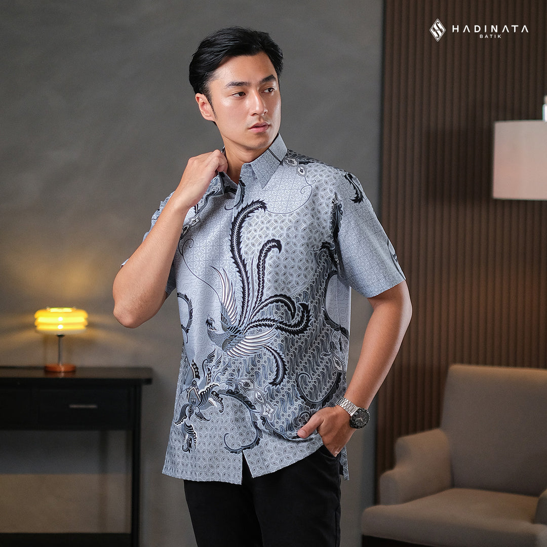 Hadinata Batik Premium Kemeja Batik Pria Lengan Pendek Superfine Mahija Grey