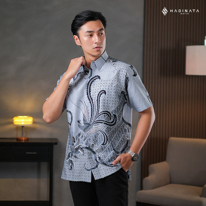 Hadinata Batik Premium Kemeja Batik Pria Lengan Pendek Superfine Mahija Grey