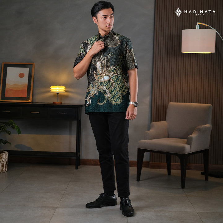 Hadinata Batik Premium Kemeja Batik Pria Lengan Pendek Superfine Mahija Green