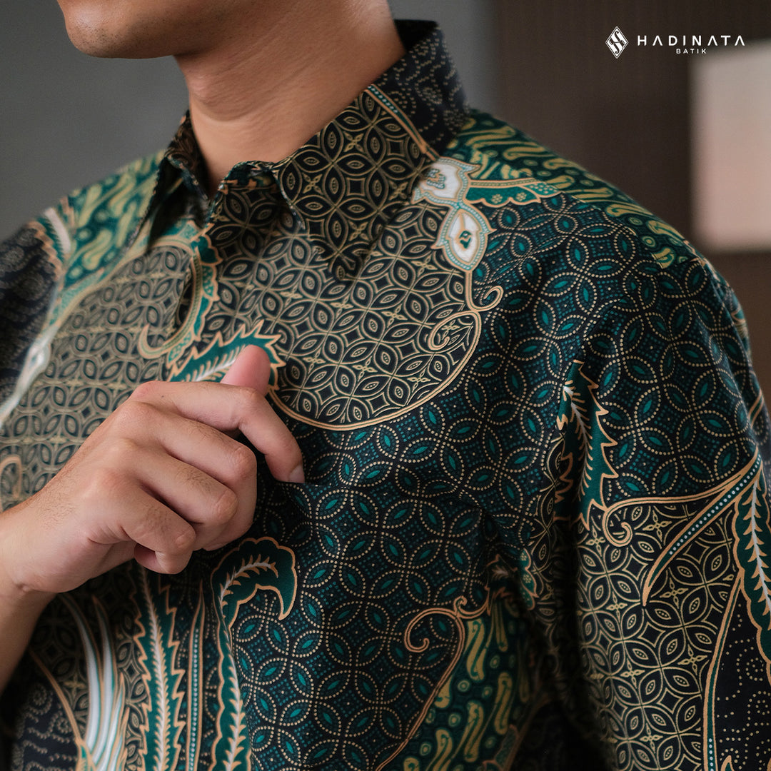 Hadinata Batik Premium Kemeja Batik Pria Lengan Pendek Superfine Mahija Green