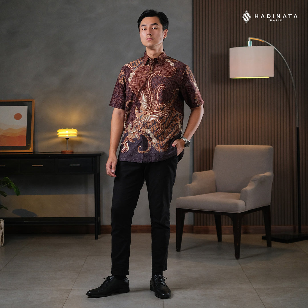 Hadinata Batik Premium Kemeja Batik Pria Lengan Pendek Superfine Mahija Brown