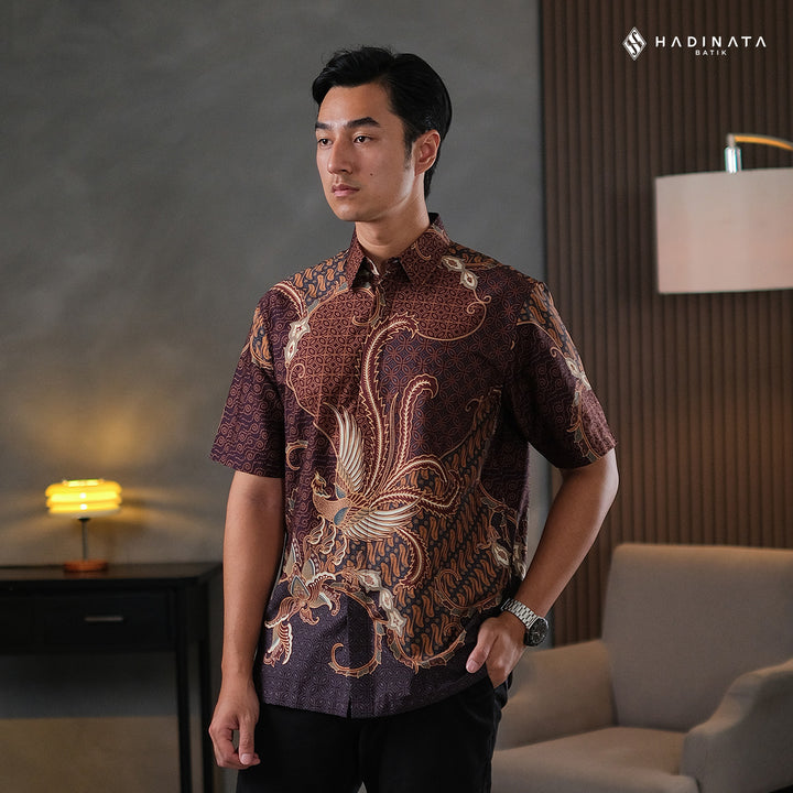 Hadinata Batik Premium Kemeja Batik Pria Lengan Pendek Superfine Mahija Brown