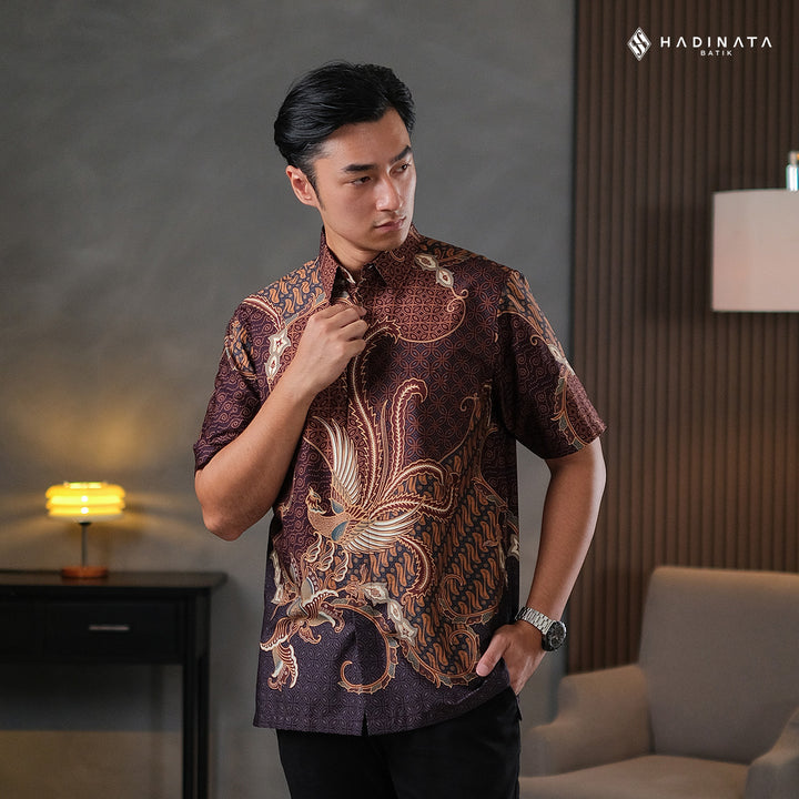 Hadinata Batik Premium Kemeja Batik Pria Lengan Pendek Superfine Mahija Brown