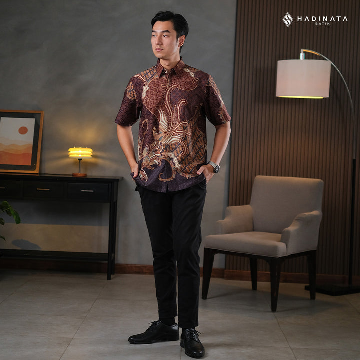 Hadinata Batik Premium Kemeja Batik Pria Lengan Pendek Superfine Mahija Brown