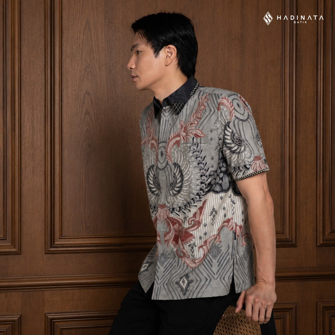 Hadinata Embroidery Batik Kemeja Pendek Jayendra Grey