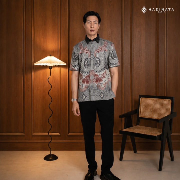 Hadinata Embroidery Batik Kemeja Pendek Jayendra Grey