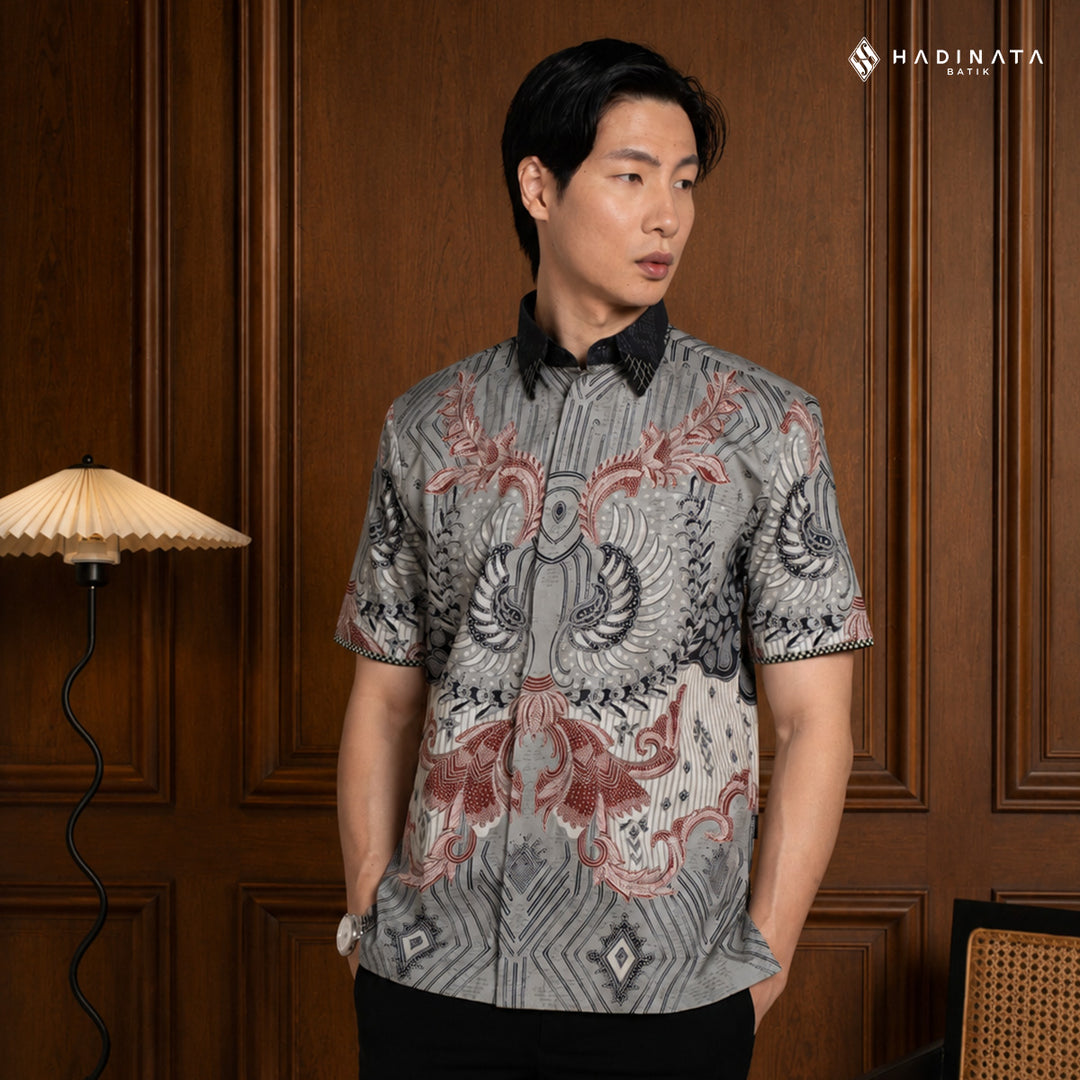 Hadinata Embroidery Batik Kemeja Pendek Jayendra Grey