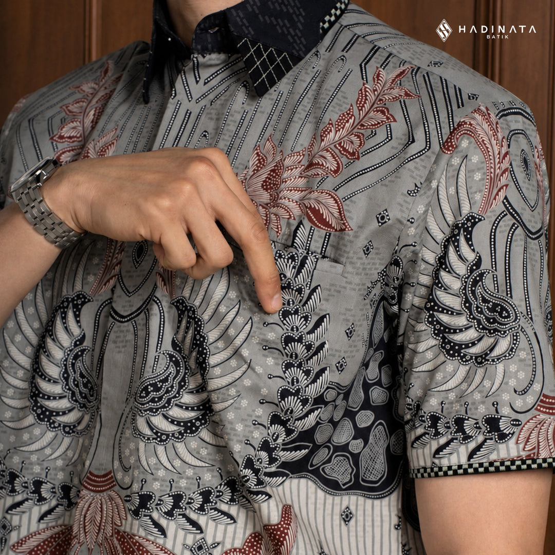 Hadinata Embroidery Batik Kemeja Pendek Jayendra Grey