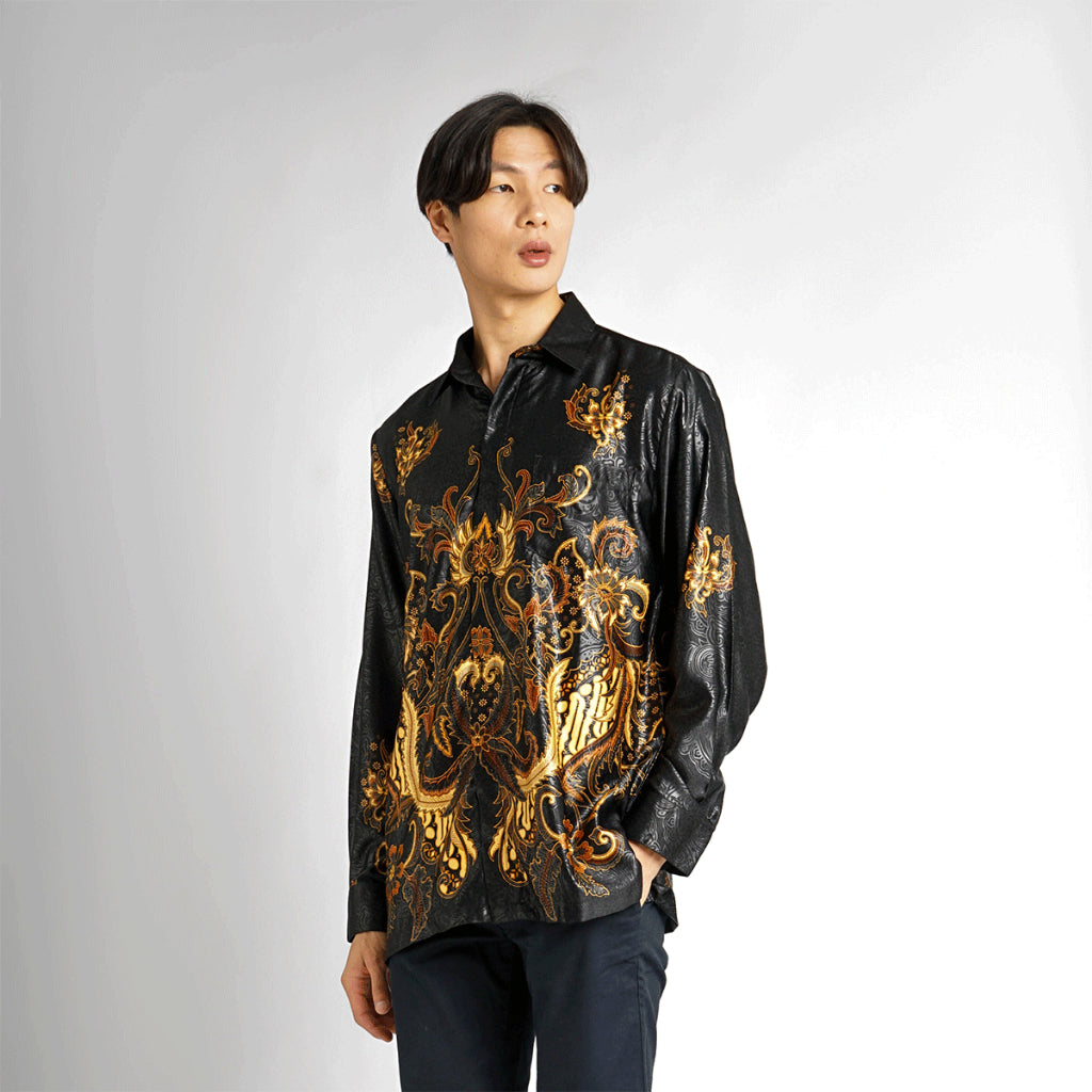 Hadinata Batik Pria Kemeja Panjang Furing Semi Sutra Dewangga