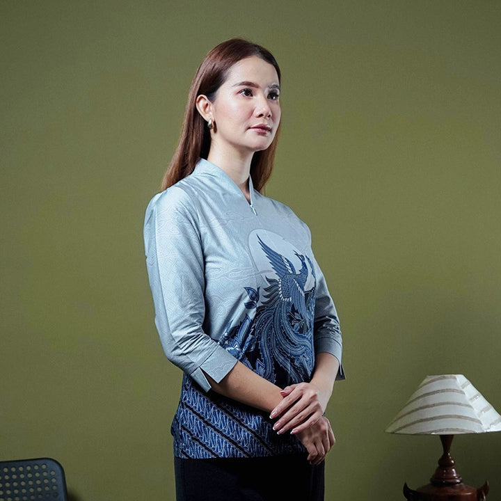 Hadinata Batik Premium Blouse Batik Wanita Superfine Divakar Grey