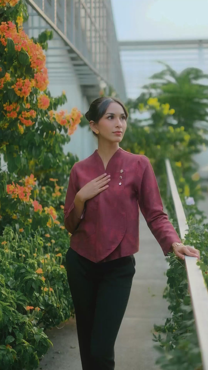 Hadinata Batik Wanita Premium Kebaya Dobby Lengan Panjang Lir Sasmita Maroon