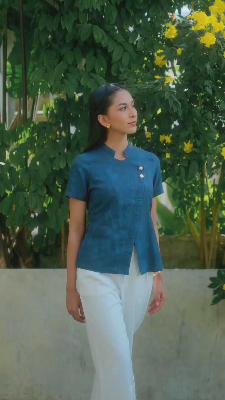 Hadinata Batik Wanita Premium Kebaya Dobby Lengan Pendek Lir Sasmita Navy