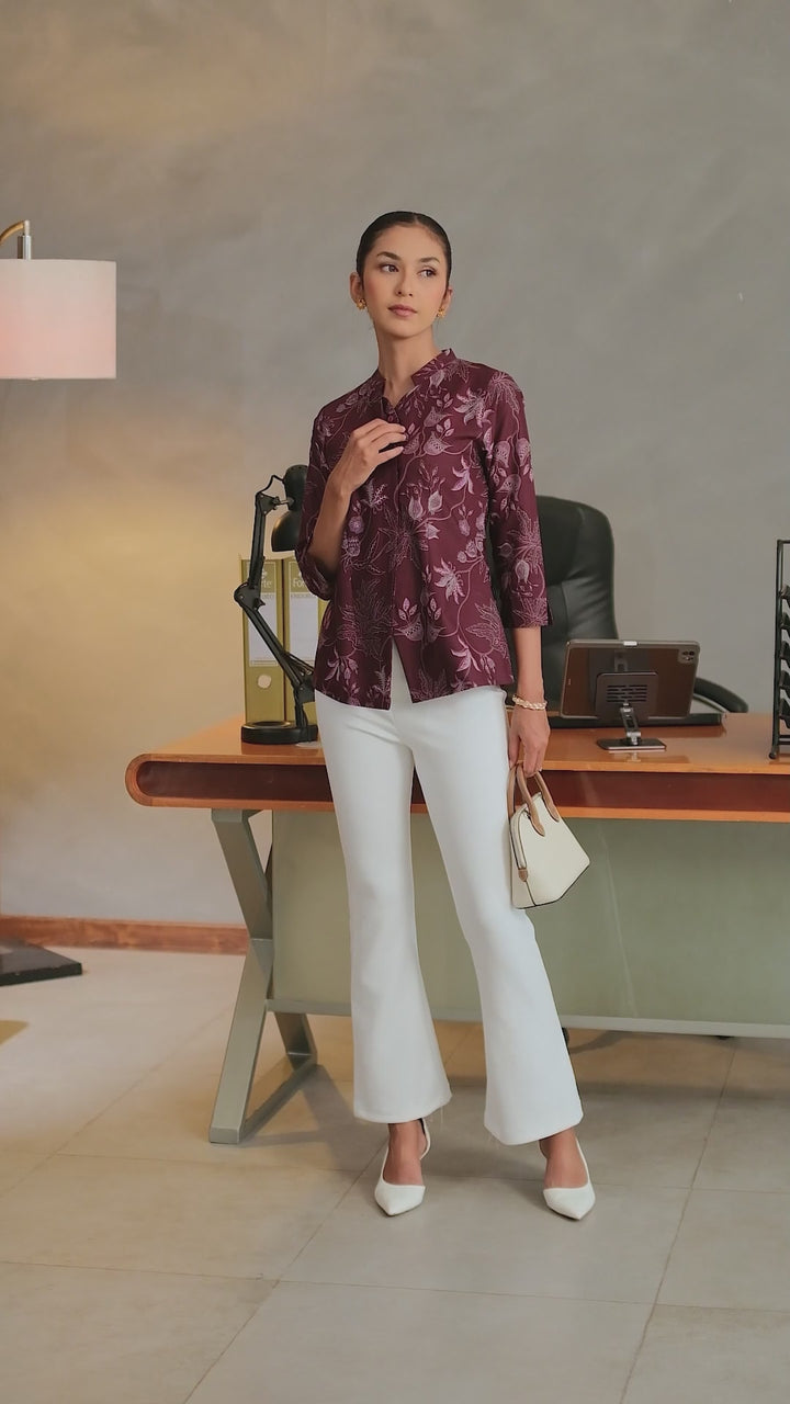 Blouse Batik Lengan Panjang -  Lung Katresnan Maroon