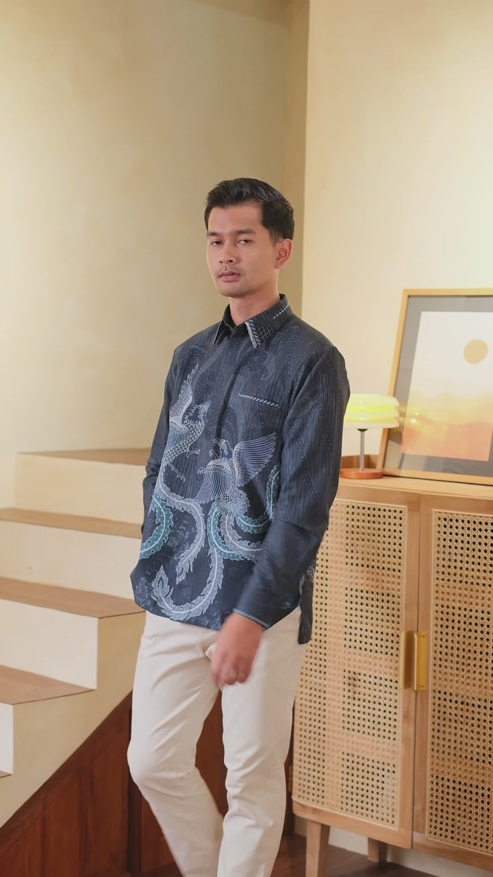 Hadinata Embroidery Batik Kemeja Panjang Dobby Aaarush Navy