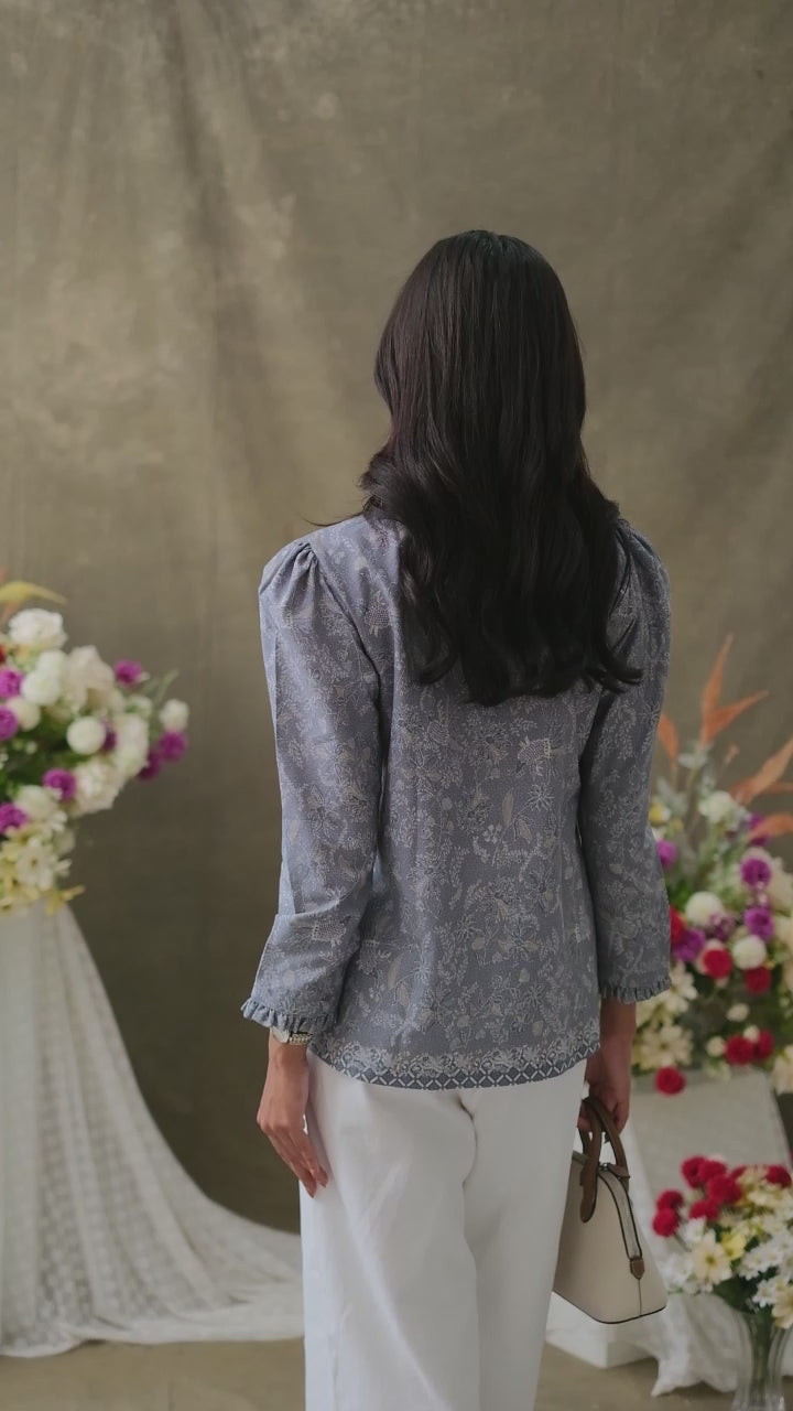 Hadinata Batik Premium Blouse Batik Wanita Lengan Panjang Superfine Senandika Grey