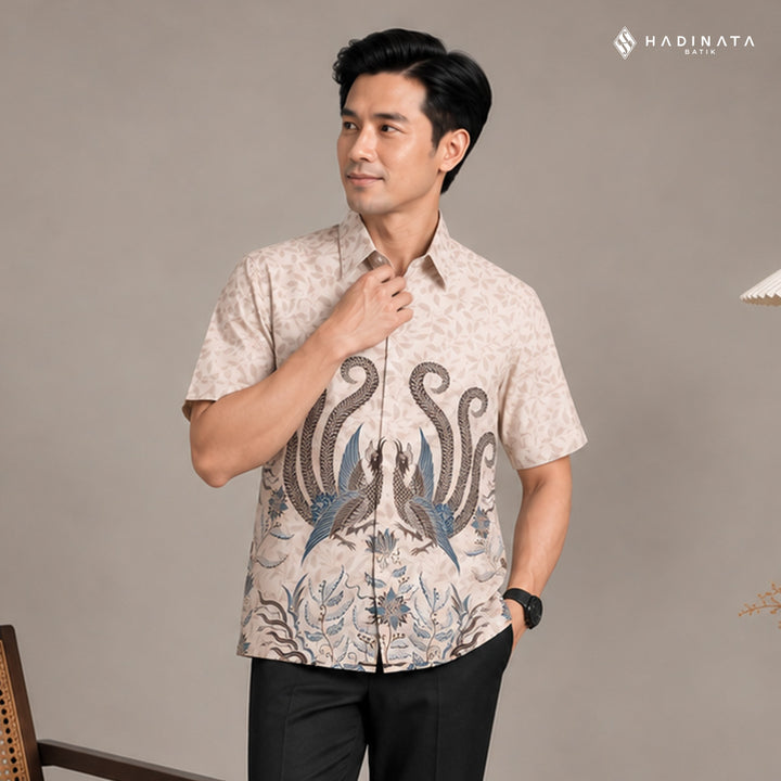 Kemeja Batik Lengan Pendek - Raphalla Cream