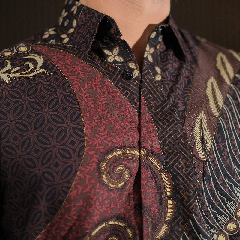 Hadinata Batik Premium Kemeja Batik Pria Lengan Pendek Superfine Deswan Maroon