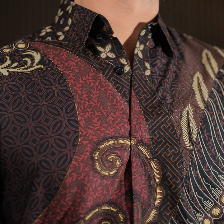 Hadinata Batik Premium Kemeja Batik Pria Lengan Pendek Superfine Deswan Maroon