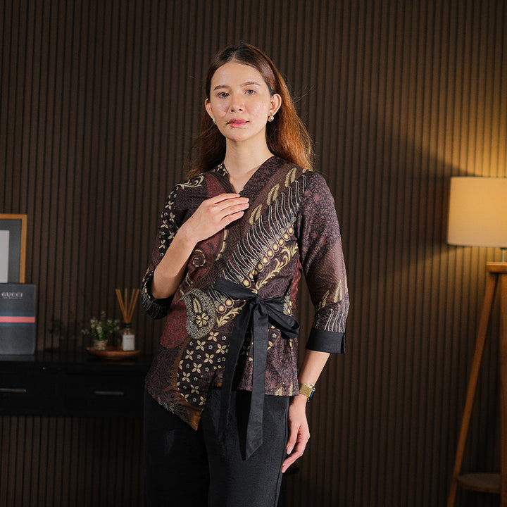 Hadinata Batik Premium Blouse Batik Wanita Lengan Panjang Superfine Deswan Maroon