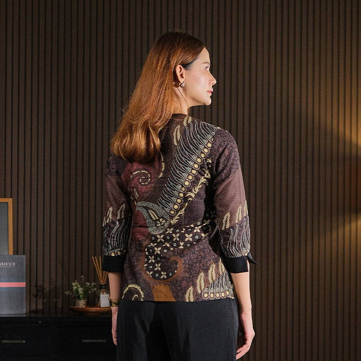 Hadinata Batik Premium Blouse Batik Wanita Lengan Panjang Superfine Deswan Maroon
