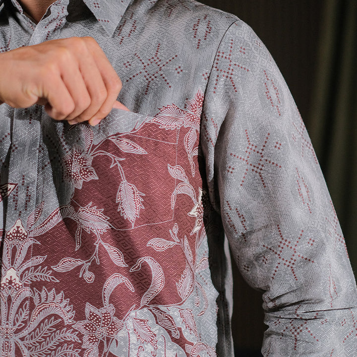 Hadinata Batik Premium Kemeja Batik Pria Lengan Panjang Dobby Furing Vardhana Grey