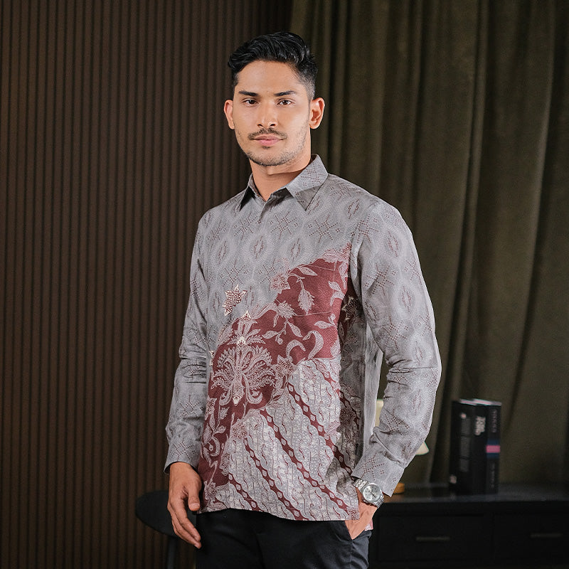 Hadinata Batik Premium Kemeja Batik Pria Lengan Panjang Dobby Furing Vardhana Grey