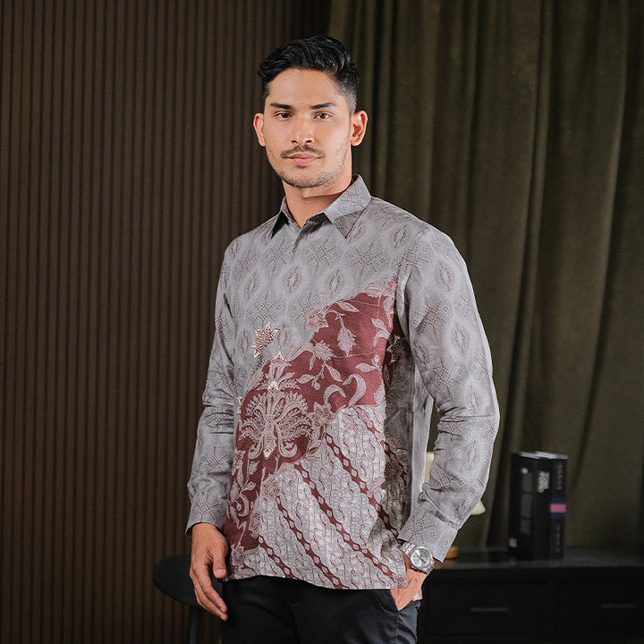 Hadinata Batik Premium Kemeja Batik Pria Lengan Panjang Dobby Furing Vardhana Grey