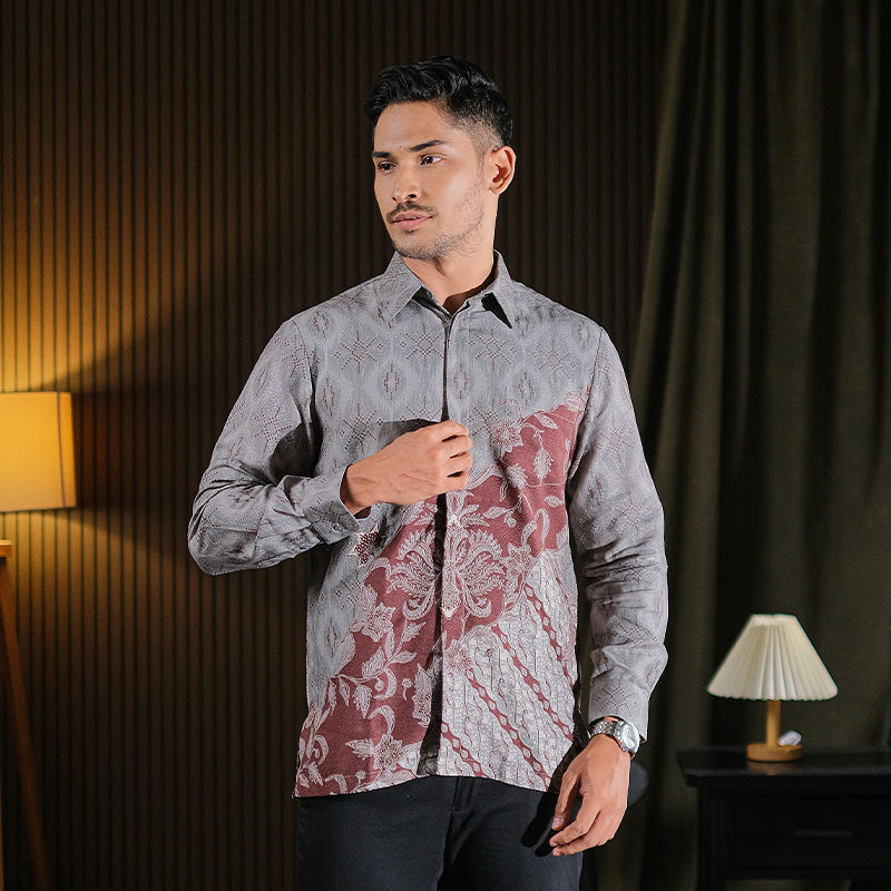 Hadinata Batik Premium Kemeja Batik Pria Lengan Panjang Dobby Furing Vardhana Grey