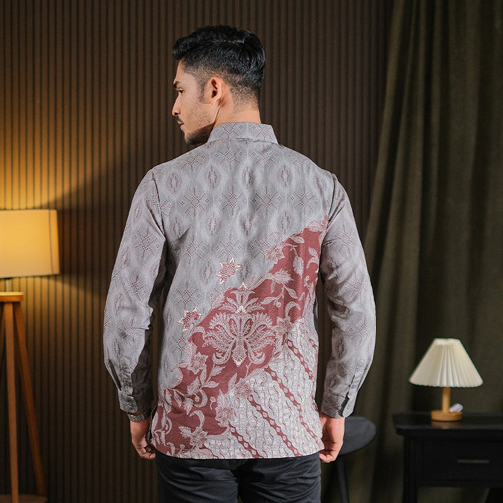 Hadinata Batik Premium Kemeja Batik Pria Lengan Panjang Dobby Furing Vardhana Grey