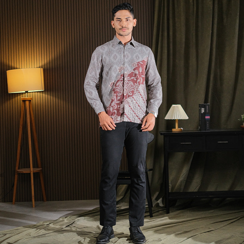 Hadinata Batik Premium Kemeja Batik Pria Lengan Panjang Dobby Furing Vardhana Grey