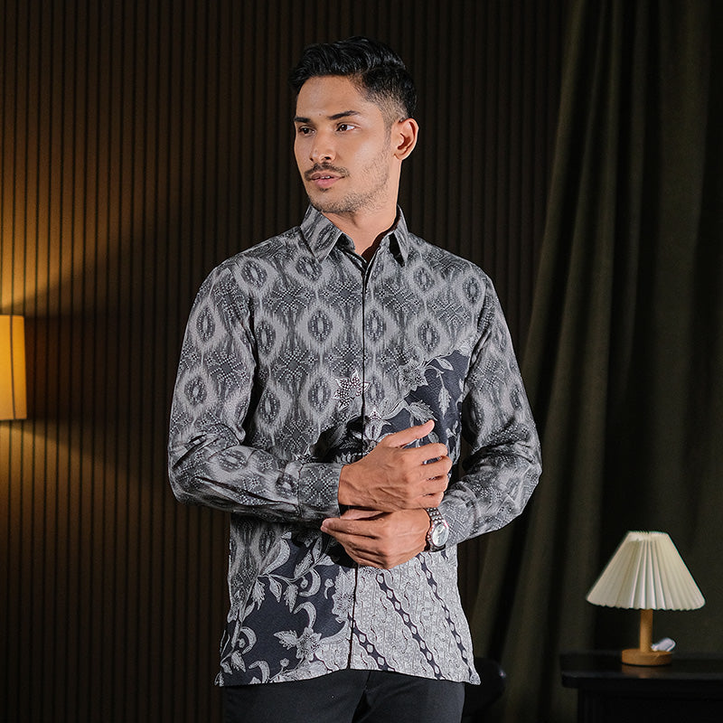 Hadinata Batik Premium Kemeja Batik Pria Lengan Panjang Dobby Furing Vardhana Black
