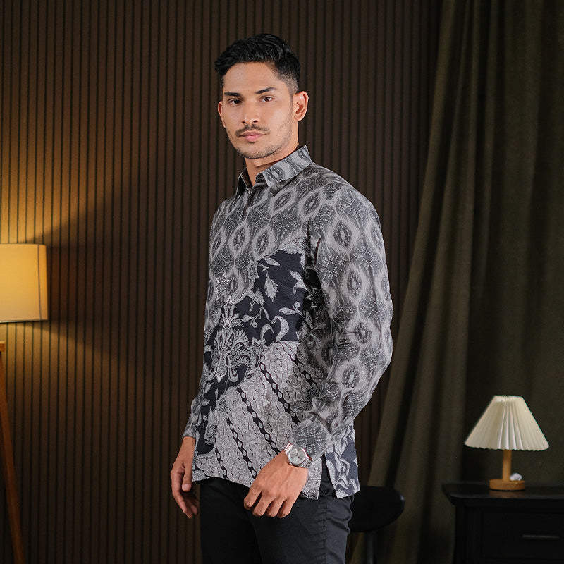 Hadinata Batik Premium Kemeja Batik Pria Lengan Panjang Dobby Furing Vardhana Black