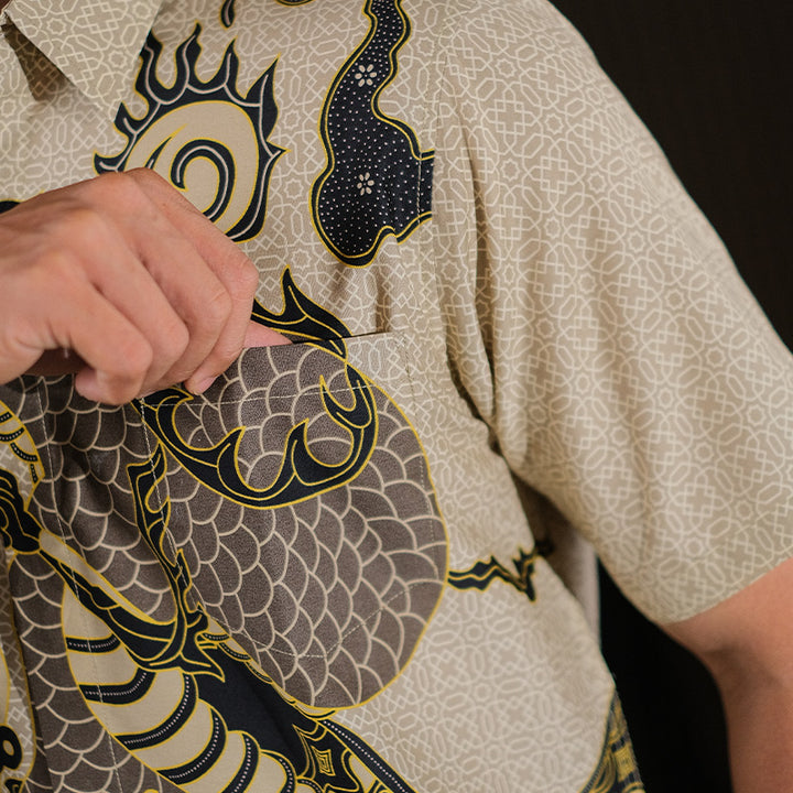 Hadinata Batik Premium Kemeja Batik Pria Lengan Pendek Superfine Bilva Biege