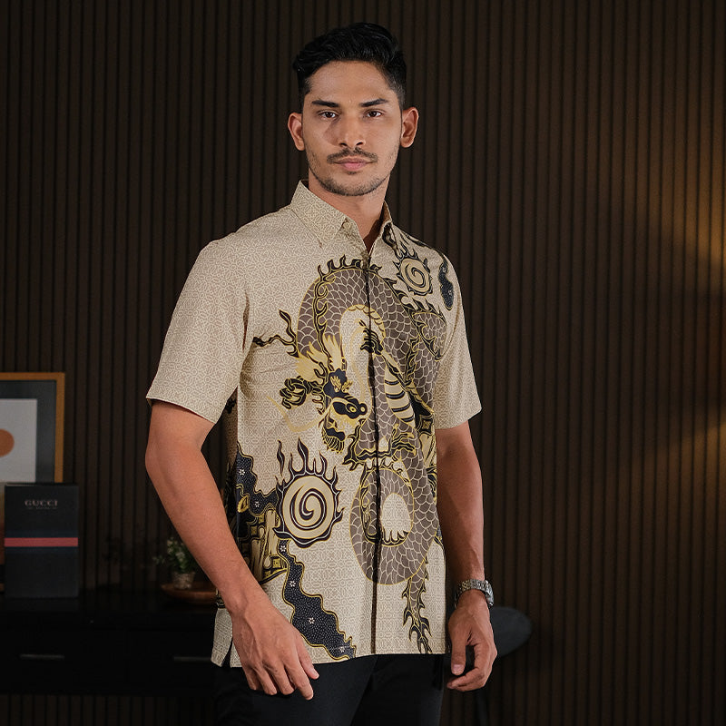 Hadinata Batik Premium Kemeja Batik Pria Lengan Pendek Superfine Bilva Biege