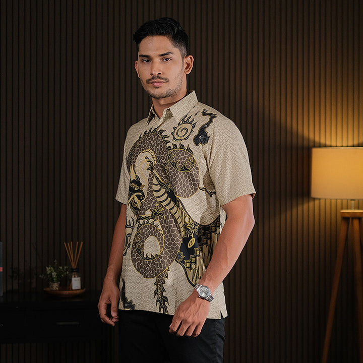 Hadinata Batik Premium Kemeja Batik Pria Lengan Pendek Superfine Bilva Biege