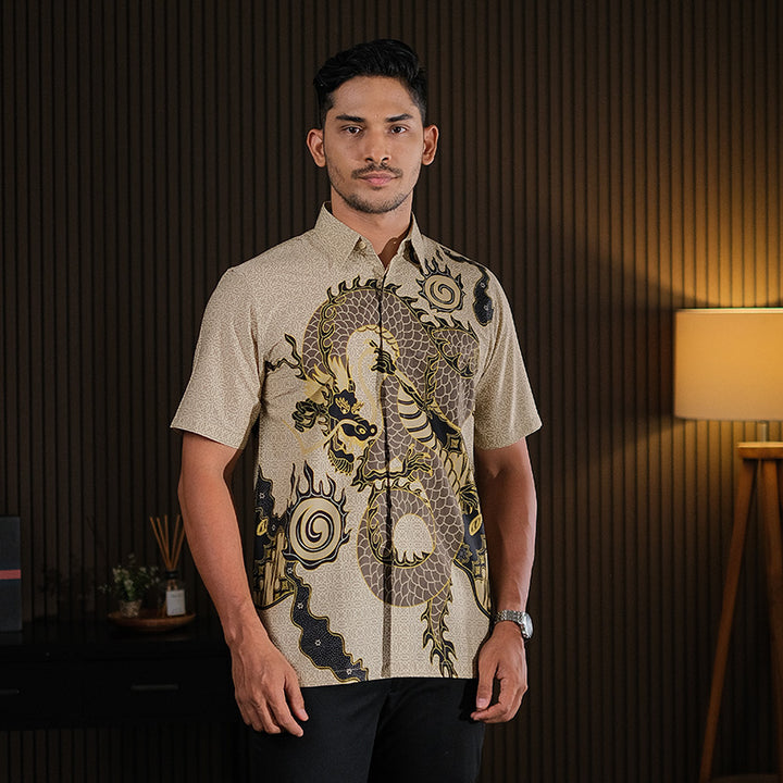 Hadinata Batik Premium Kemeja Batik Pria Lengan Pendek Superfine Bilva Biege
