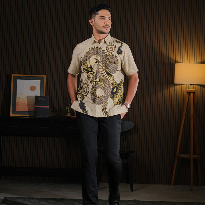 Hadinata Batik Premium Kemeja Batik Pria Lengan Pendek Superfine Bilva Biege