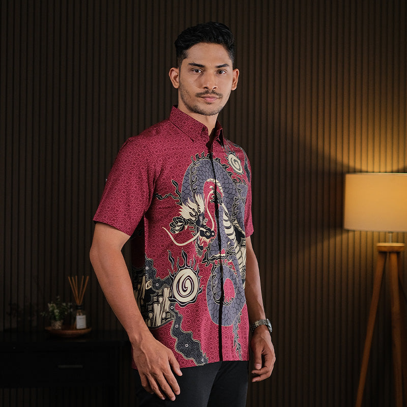 Hadinata Batik Premium Kemeja Batik Pria Lengan Pendek Superfine Bilva Maroon