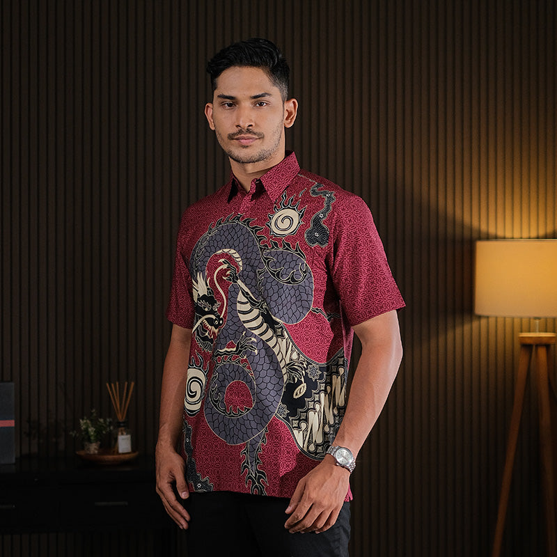 Hadinata Batik Premium Kemeja Batik Pria Lengan Pendek Superfine Bilva Maroon
