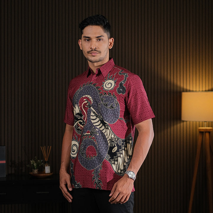 Hadinata Batik Premium Kemeja Batik Pria Lengan Pendek Superfine Bilva Maroon