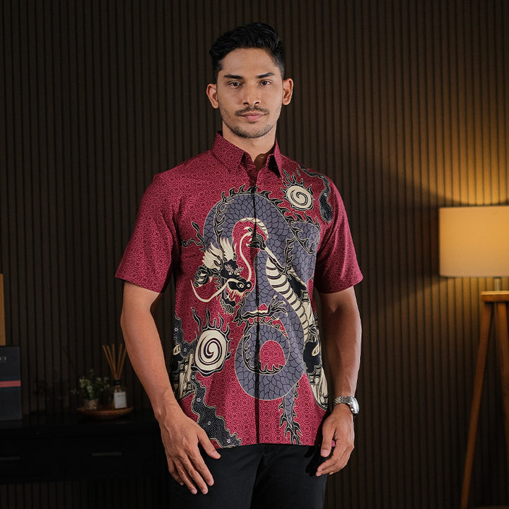 Hadinata Batik Premium Kemeja Batik Pria Lengan Pendek Superfine Bilva Maroon