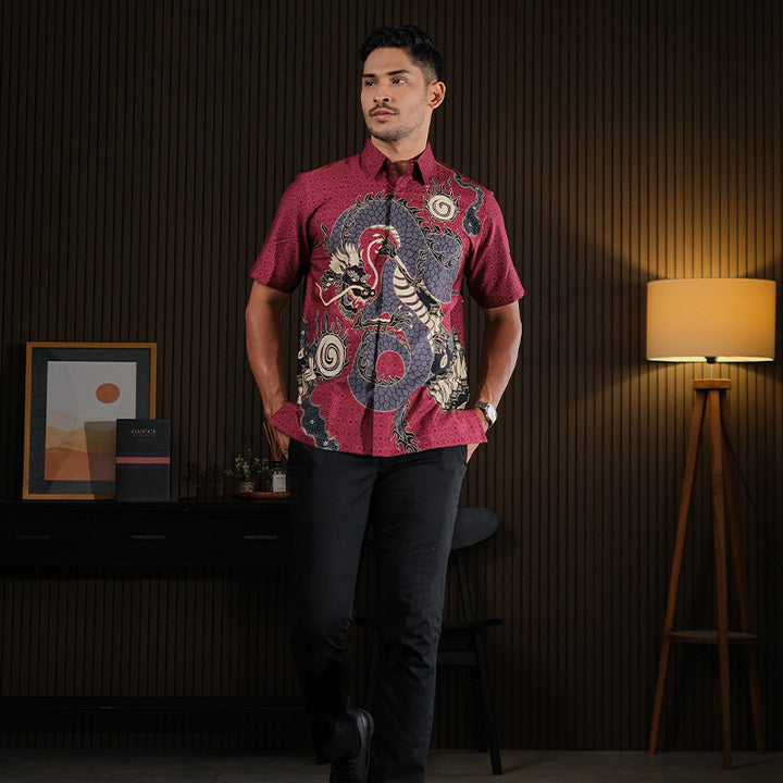 Hadinata Batik Premium Kemeja Batik Pria Lengan Pendek Superfine Bilva Maroon