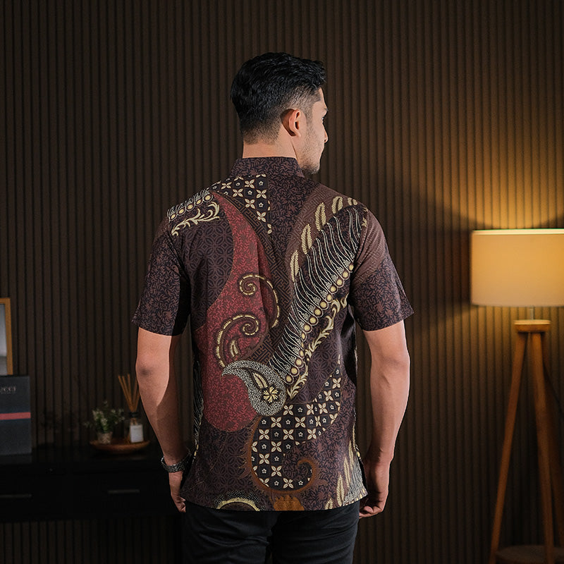 Hadinata Batik Premium Kemeja Batik Pria Lengan Pendek Superfine Deswan Maroon