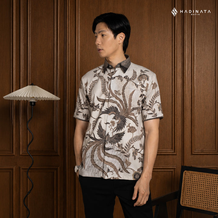 Hadinata Embroidery Batik Kemeja Pendek Syakala Cream