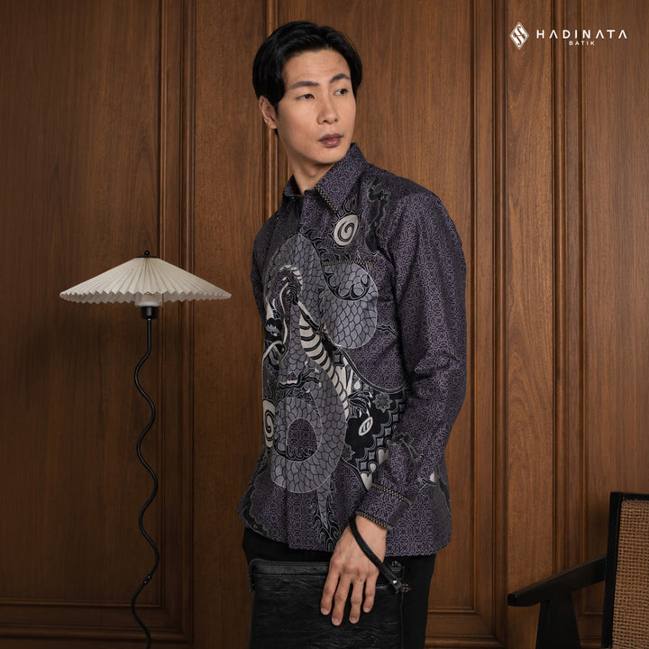 Hadinata Batik Embroidery Kemeja Batik Pria Lengan Panjang Furing Bilva Black