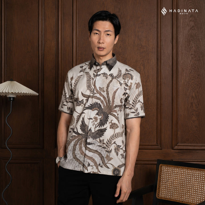 Hadinata Embroidery Batik Kemeja Pendek Syakala Cream