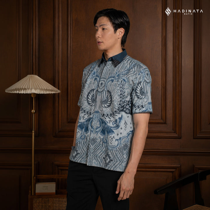 Hadinata Embroidery Batik Kemeja Pendek Jayendra Blue