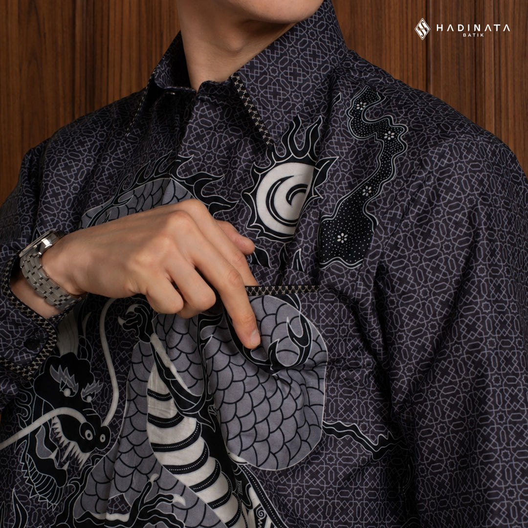 Hadinata Batik Embroidery Kemeja Batik Pria Lengan Panjang Furing Bilva Black